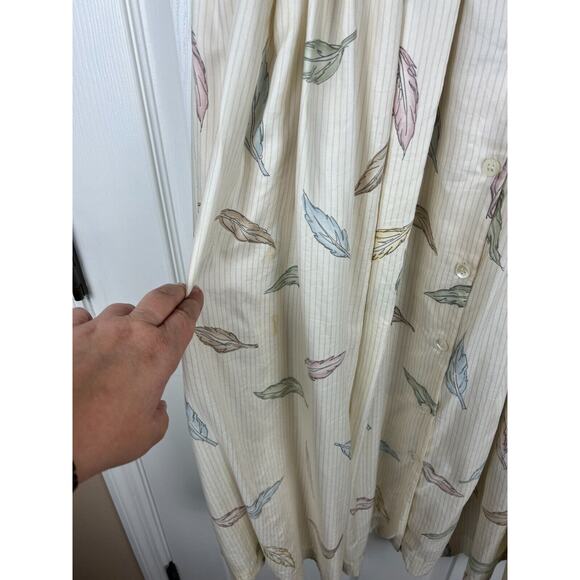 80s Liz Claiborne Size 14 Rayon Midi Pleated Pastel Feather Cream Stripe Skirt - Picture 6 of 10